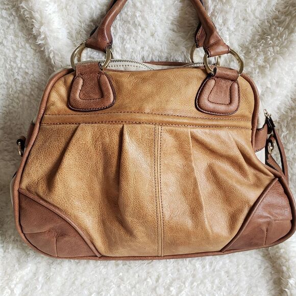 Marciano Soft Tan Large Leather Satchel Handbag - Picture 3 of 7
